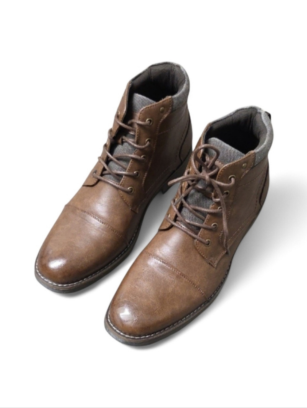 Vostey Men's Brown Leather Motorcycle Cap Toe Chukka Boots